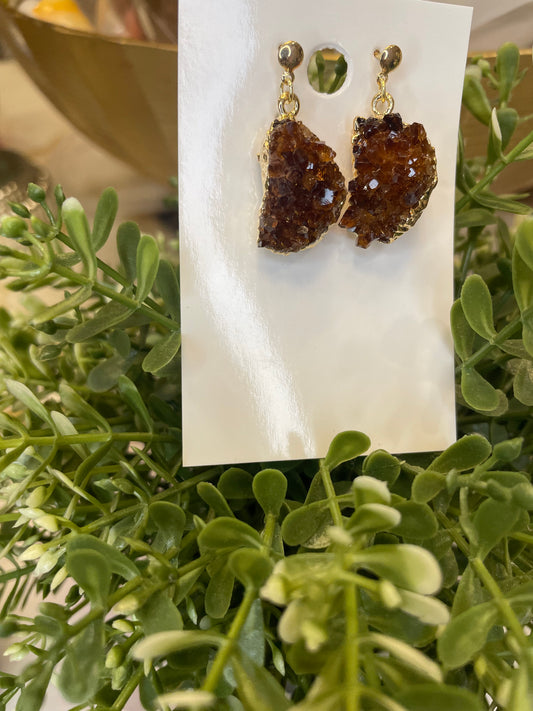 Citrine Druse Gold Plated Earrings